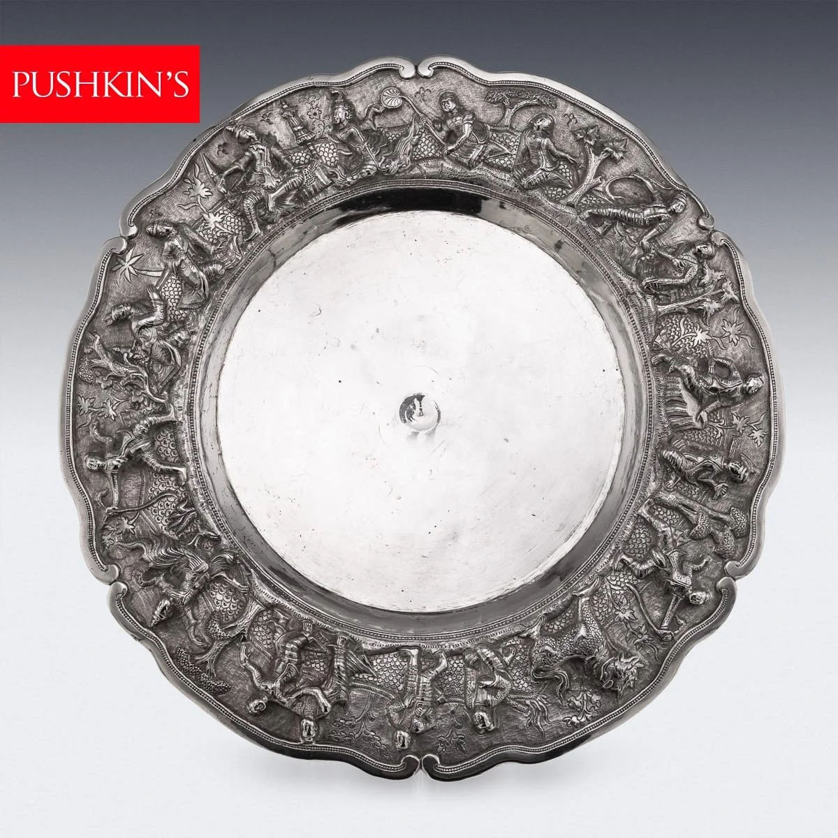 PUSHKINS.COM - A00148 - ANTIQUE 19thC BURMESE ROYAL SOLID SILVER REPOUSSÉ DISH, AVA & MANDALAY c.1890 - 02.jpg