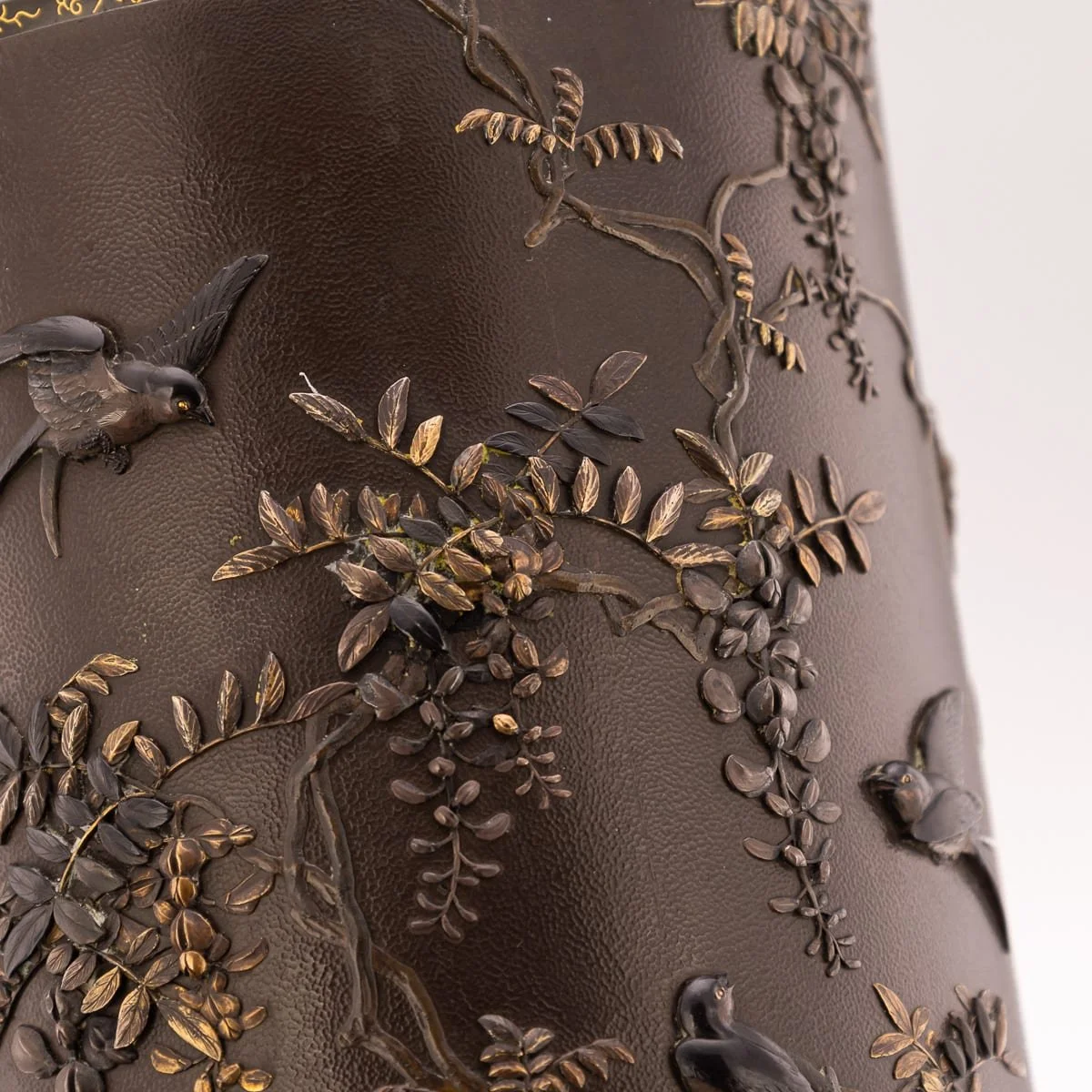 PUSHKINS.COM - G11934 - ANTIQUE 19thC JAPANESE MEIJI PERIOD PAIR OF INLAID BRONZE CYLINDRICAL BRUSHPOTS - 34.jpg