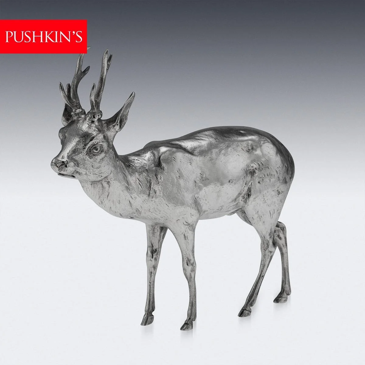 PUSHKINS.COM - C12285 - ANTIQUE 20thC GERMAN SOLID SILVER STATUES OF A REINDEER, HANAU c.1920 - 02.jpg