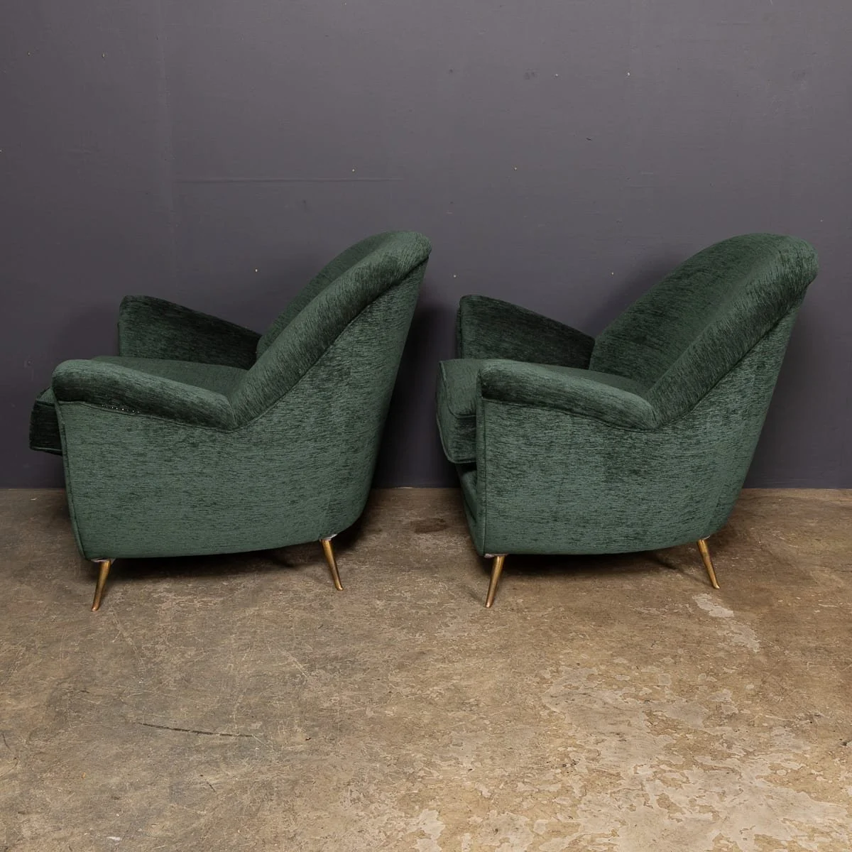 PUSHKINS.COM - D11774 - VINTAGE 20thC ITALIAN PAIR OF GREEN FABRIC ARMCHAIRS WITH OTTOMANS c.1950 - 05.jpg