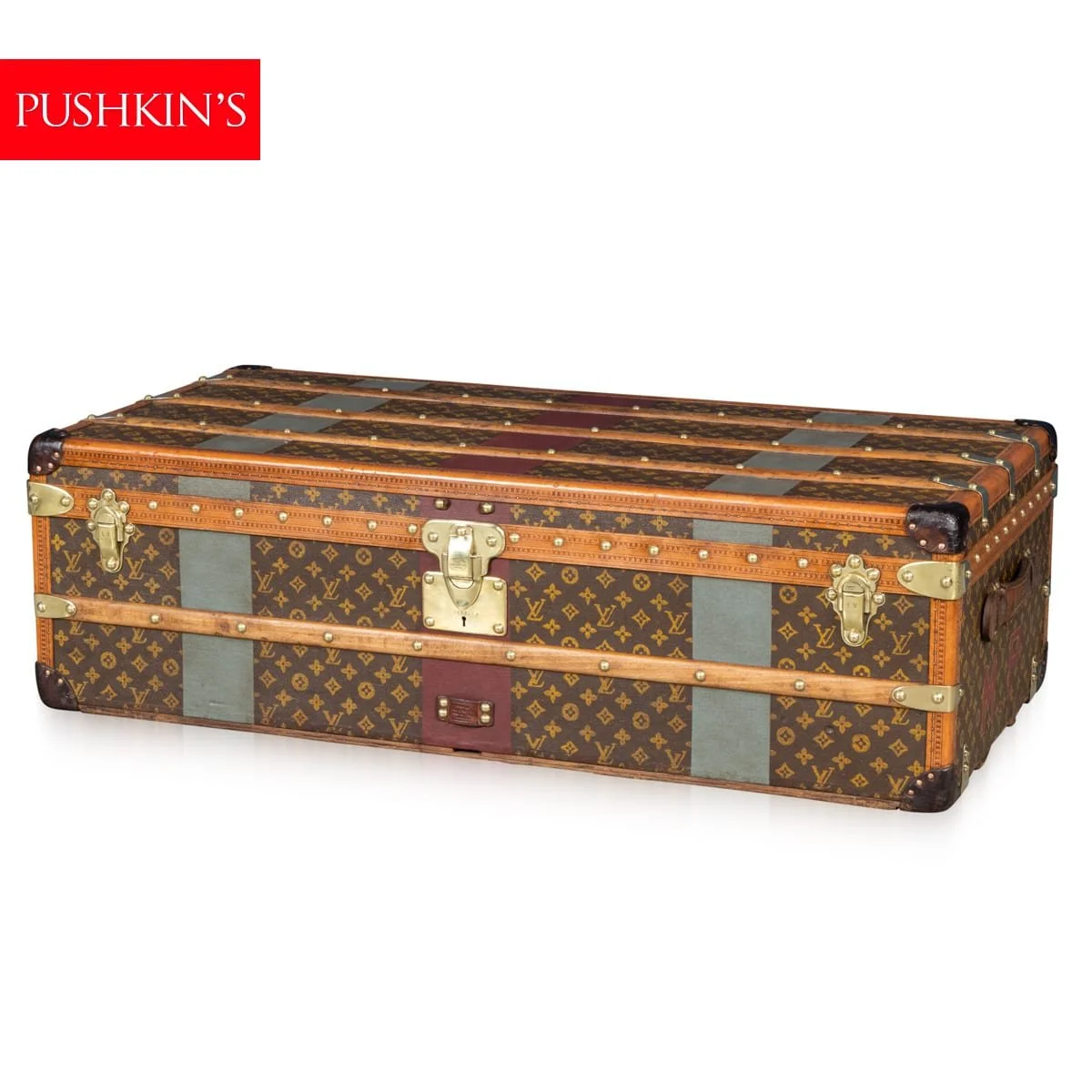 PUSHKINS.COM - B12254 - ANTIQUE 20thC LOUIS VUITTON STEAMER TRUNK IN MONOGRAM CANVAS, FRANCE c.1920 - 02.jpg