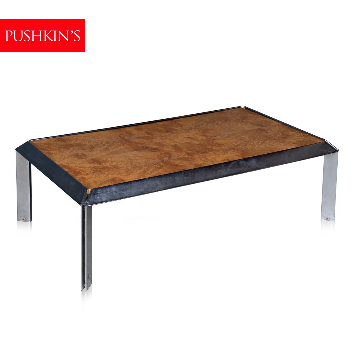 PUSHKINS.COM - B11294 - VINTAGE 20thC ITALIAN CHROME & BURR WALNUT COFFEE TABLE c.1980 - 02.jpg