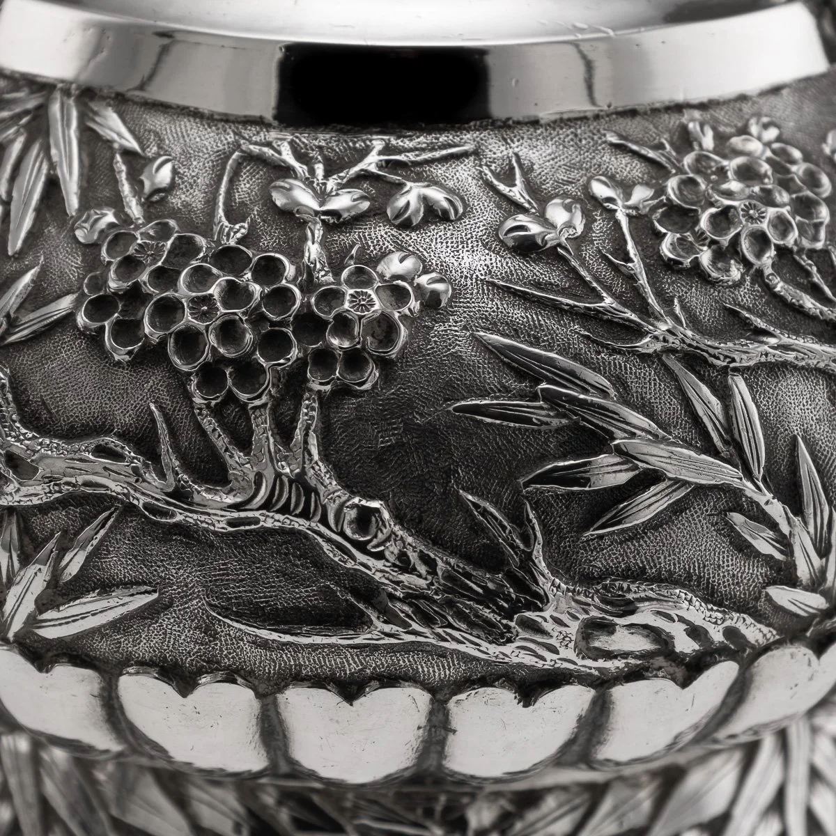 PUSHKINS.COM - A00130 - ANTIQUE 19thC CHINESE EXPORT SOLID SILVER FOUR PIECE TEA SET, WANG HING c.1880 - 37.jpg