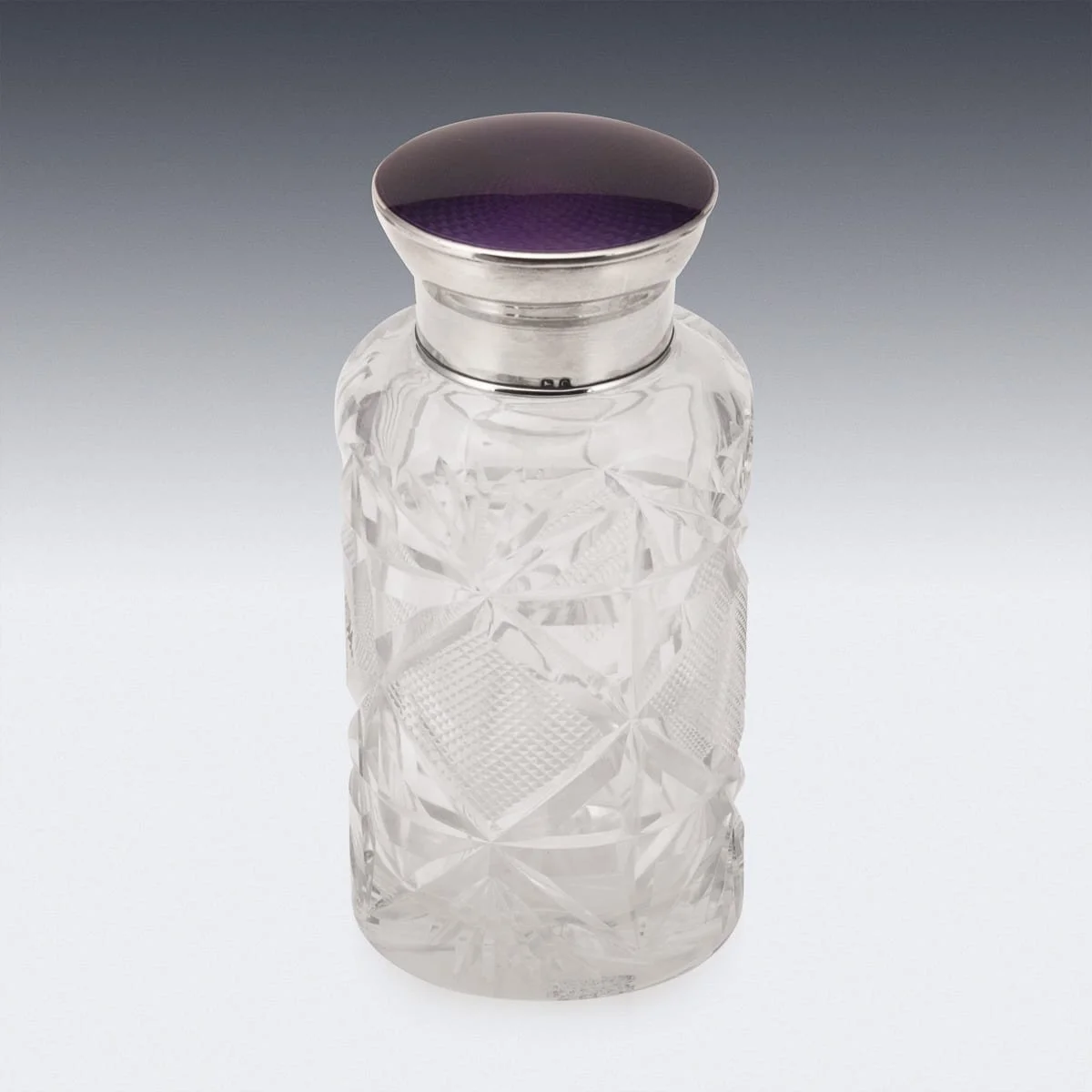 PUSHKINS.COM - Z12147 - 20thC ENGLISH SOLID SILVER, GUILLOCHÉ ENAMEL & CUT CRYSTAL JAR c.1927 - 05.jpg