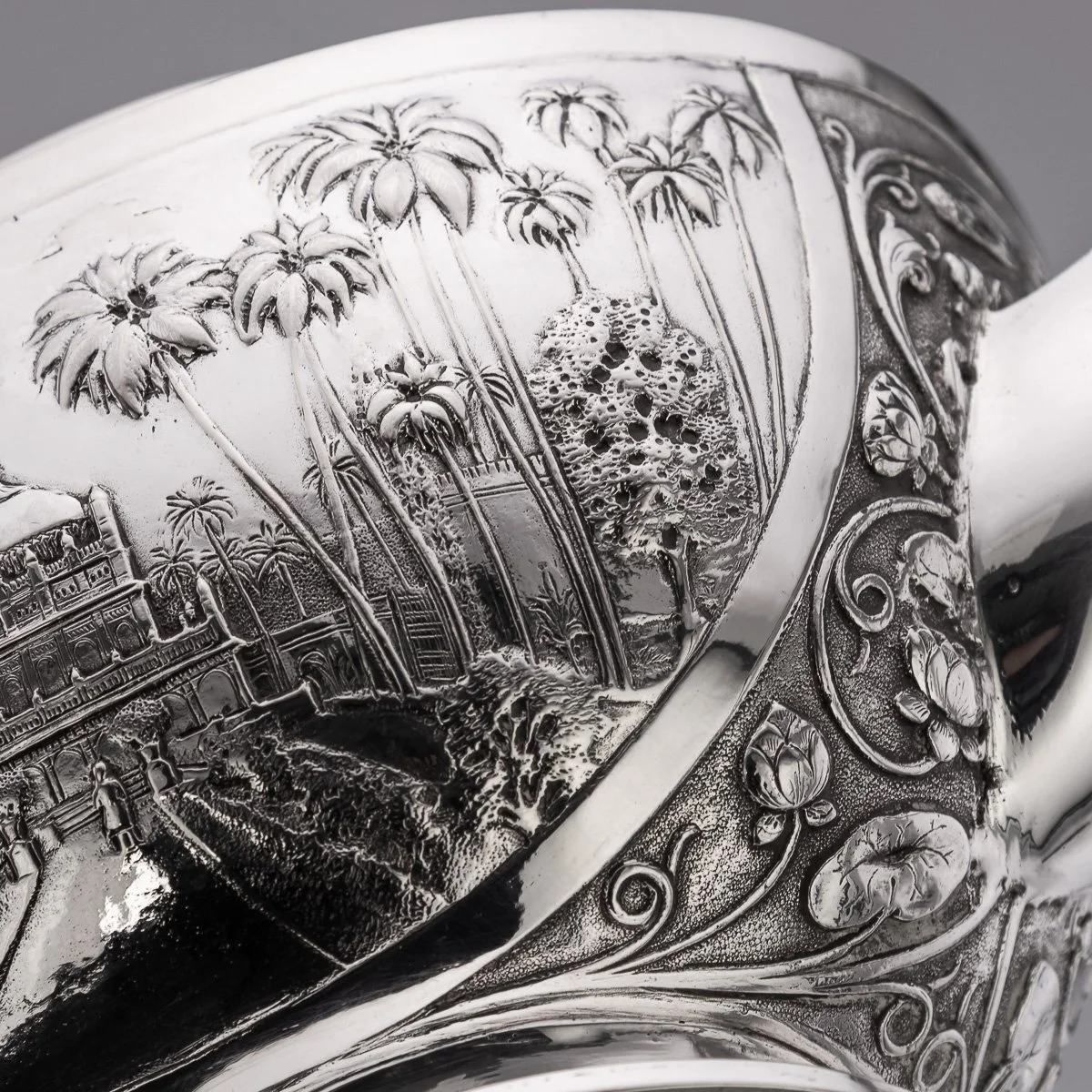 PUSHKINS.COM - A11065 - ANTIQUE 19thC INDIAN STYLE THREE PIECE SOLID SILVER TEA SET, REED & BARTON c1900 - 15.jpg
