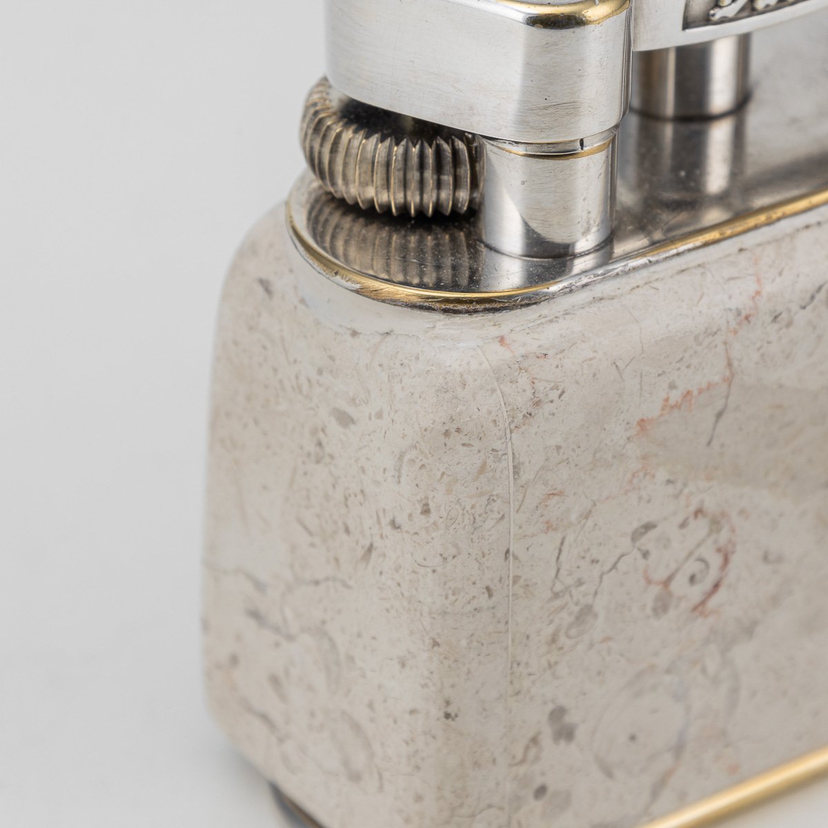 PUSHKINS.COM - D11369 - VINTAGE 20thC TRAVERTINE MARBLE & SILVER PLATED DUNHILL TABLE LIGHTER c.1960 - 15.jpg