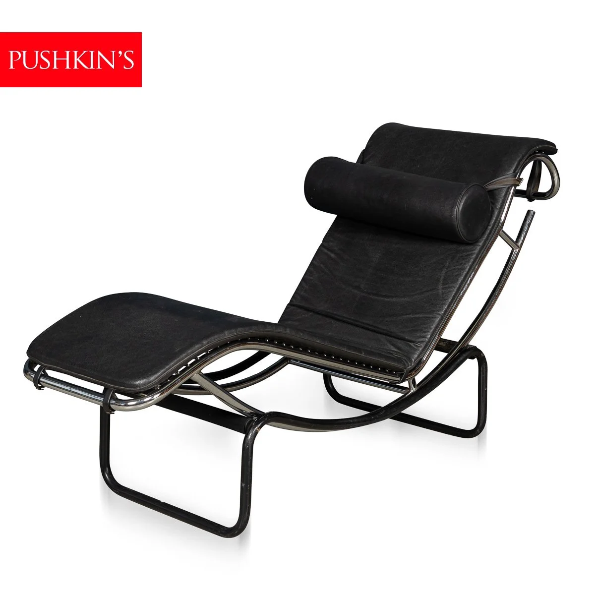 PUSHKINS.COM - B11416 - 20thC ITALIAN BLACK LEATHER CHAISE LOUNGE AFTER LE CORBUSIER c.1980 - 02.jpg