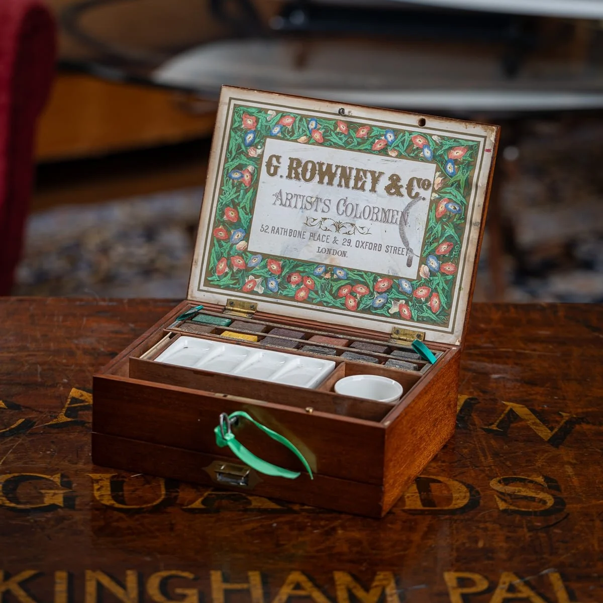PUSHKINS.COM - ANTIQUE 19thC VICTORIAN G ROWNEY & CO ARTISTS COLORMEN WATERCOLOUR BOX c.1860 - 2.jpg