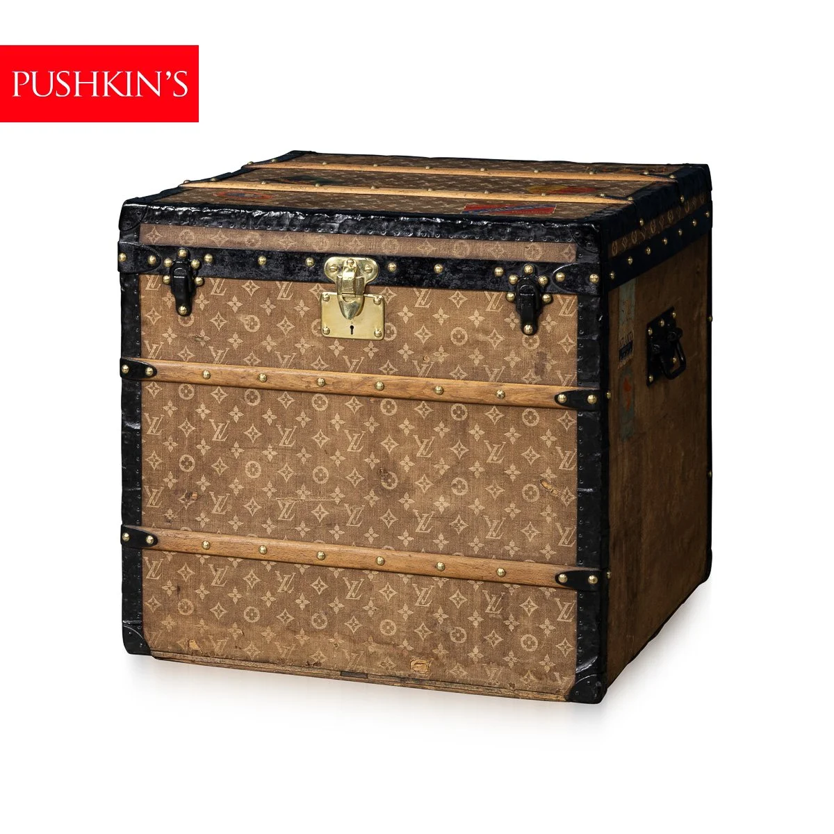 PUSHKINS.COM - B11503w - ANTIQUE 20thC LOUIS VUITTON HAT TRUNK IN WOVEN CANVAS, FRANCE c.1890 - 02.jpg