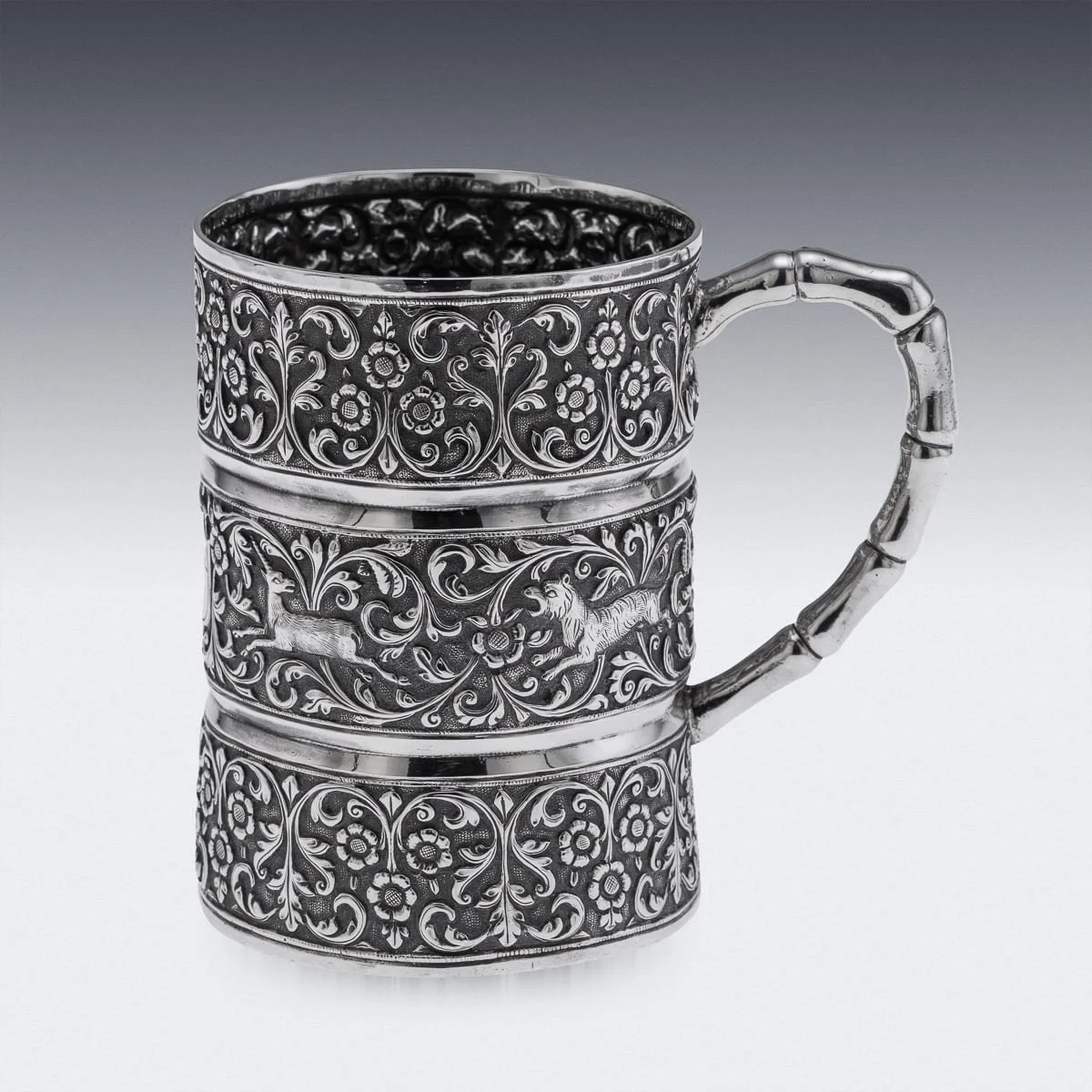 PUSHKINS.COM - A00120 - ANTIQUE 19thC INDIAN KUTCH SOLID SILVER MUG, OOMERSI MAWJI, BHUJ c.1890 - 04.jpg