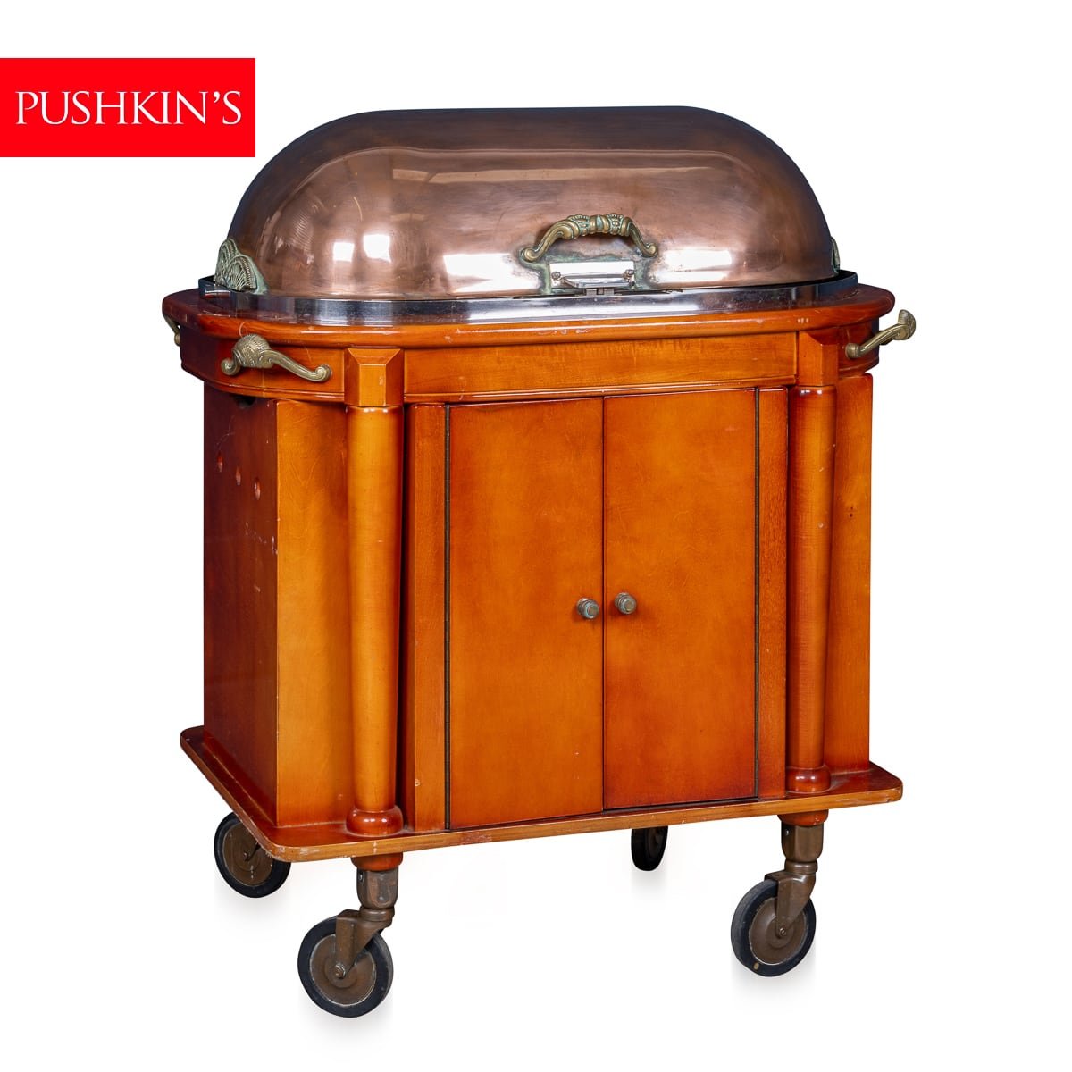 PUSHKIN'S - 20thC CONTINENTAL COPPER & BRASS BAIN-MARIE TROLLEY c.1970 - 1.jpg