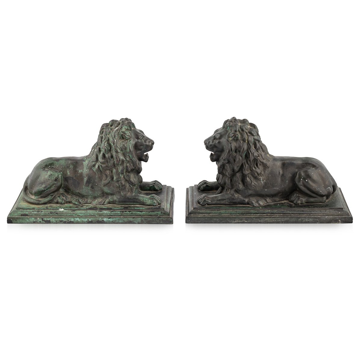 PUSHKINS.COM - A00160 - ANTIQUE 19thC VICTORIAN PAIR OF VERDIGRIS PATINATED BRONZE TRAFALGAR LIONS c.1870 - 04.jpg