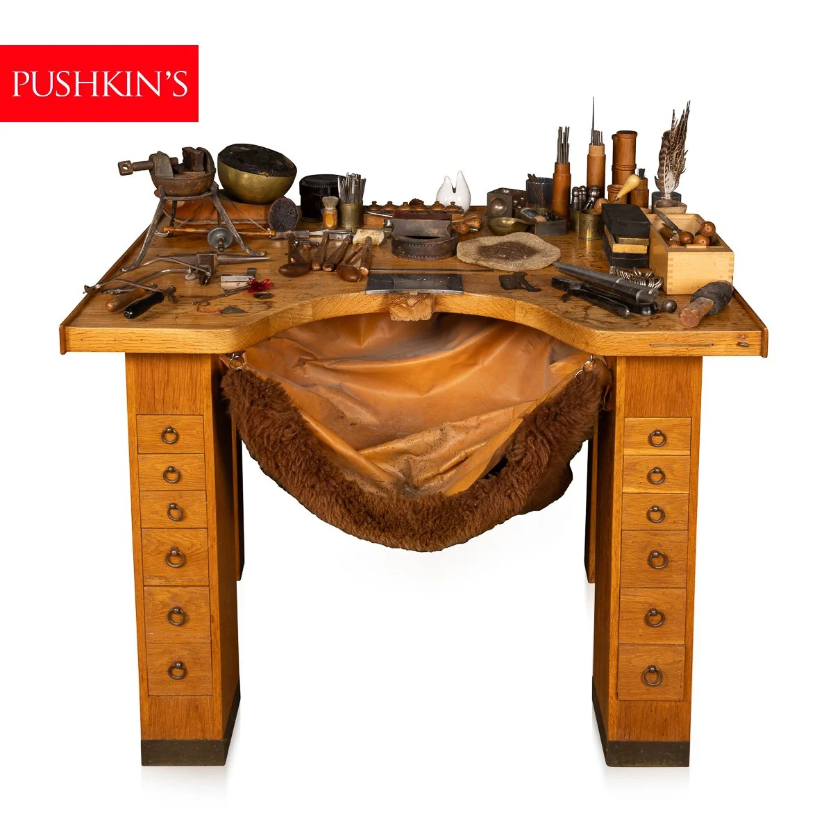 PUSHKINS.COM - Z12416 - VINTAGE 20thC ENGLISH OAK JEWELLERS WORKBENCH & TOOLS SET c.1960 - 02.jpg