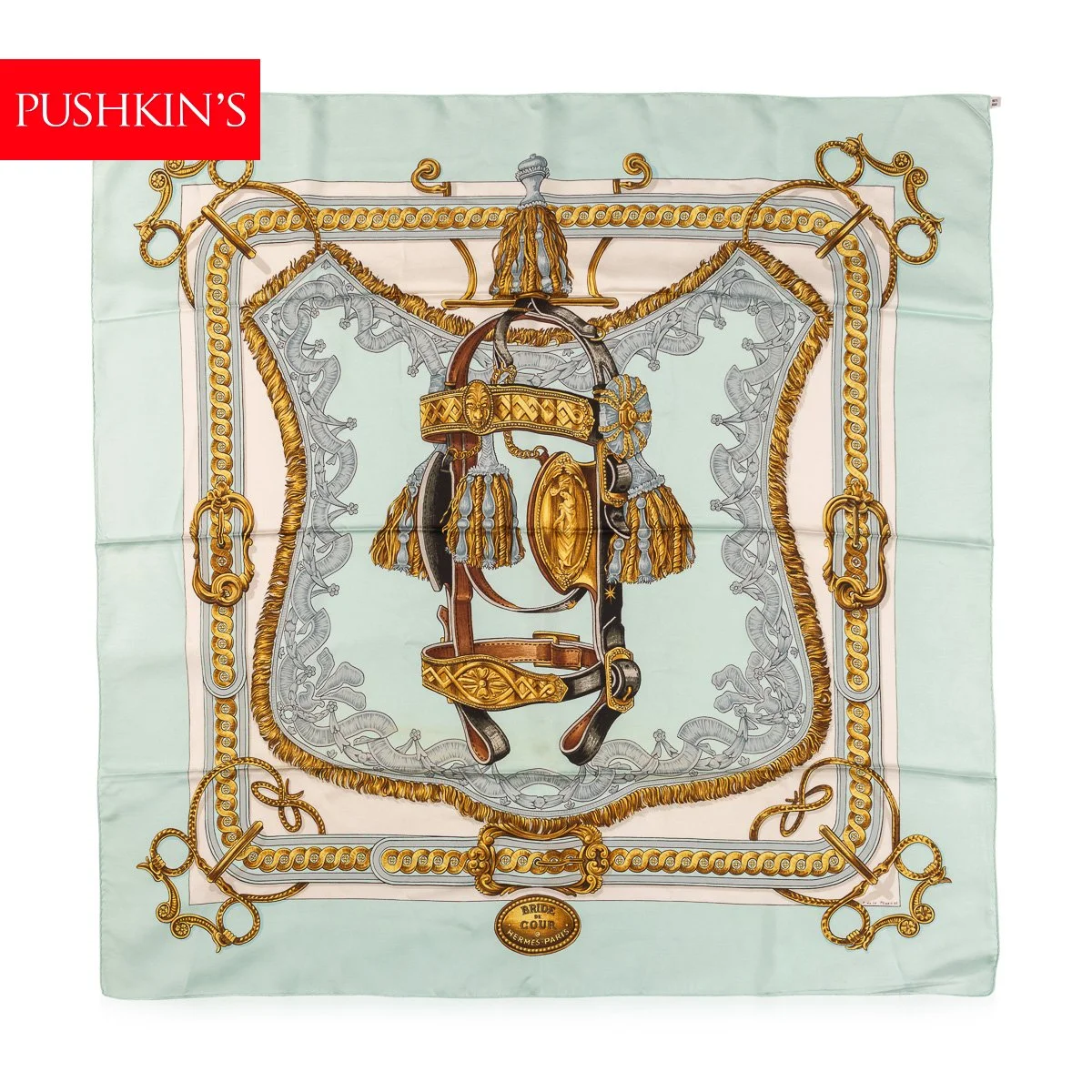PUSHKINS.COM - B12228 - 20thC SILK HERMÈS "BRIDE DE COUR" SCARF BY FRANÇOISE DE LA PERRIÈRE, BOXED - 02.jpg