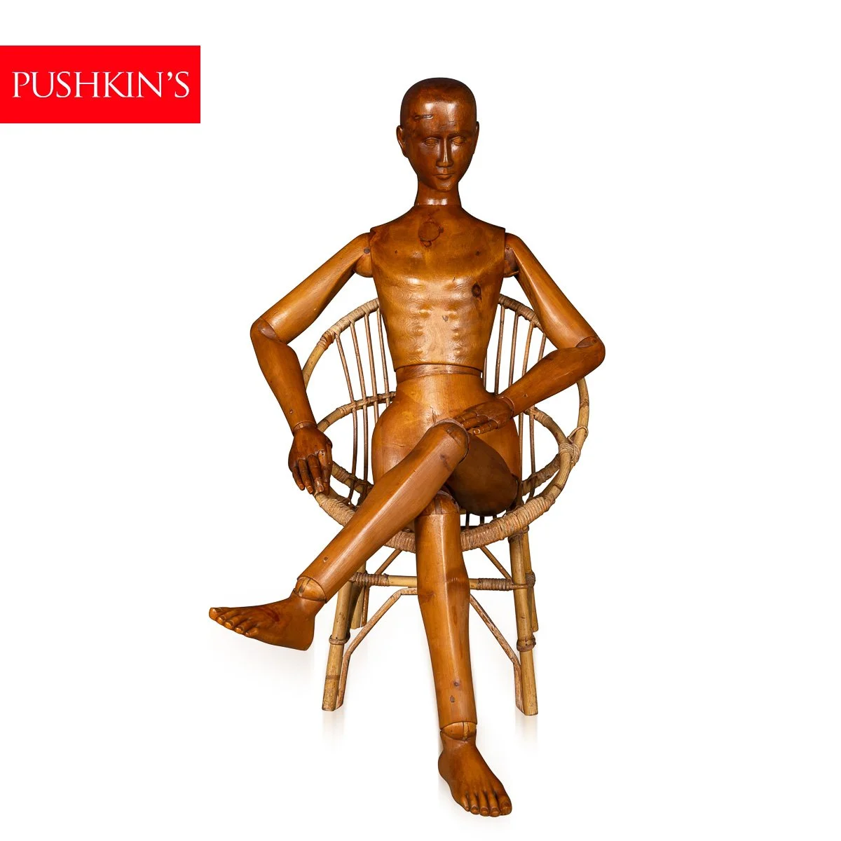 PUSHKINS.COM - B12324 - ANTIQUE RARE 20thC CONTINENTAL LIFE SIZE WOODEN ARTIST'S LAY FIGURE c.1910 - 02.jpg