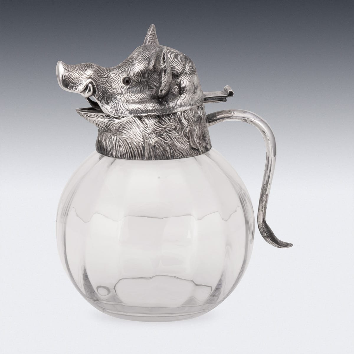 PUSHKINS.COM - Z12160 - VINTAGE 20thC SILVER PLATE BOAR HEAD & GLASS JUG BY VALENTI c.1970 - 04.jpg