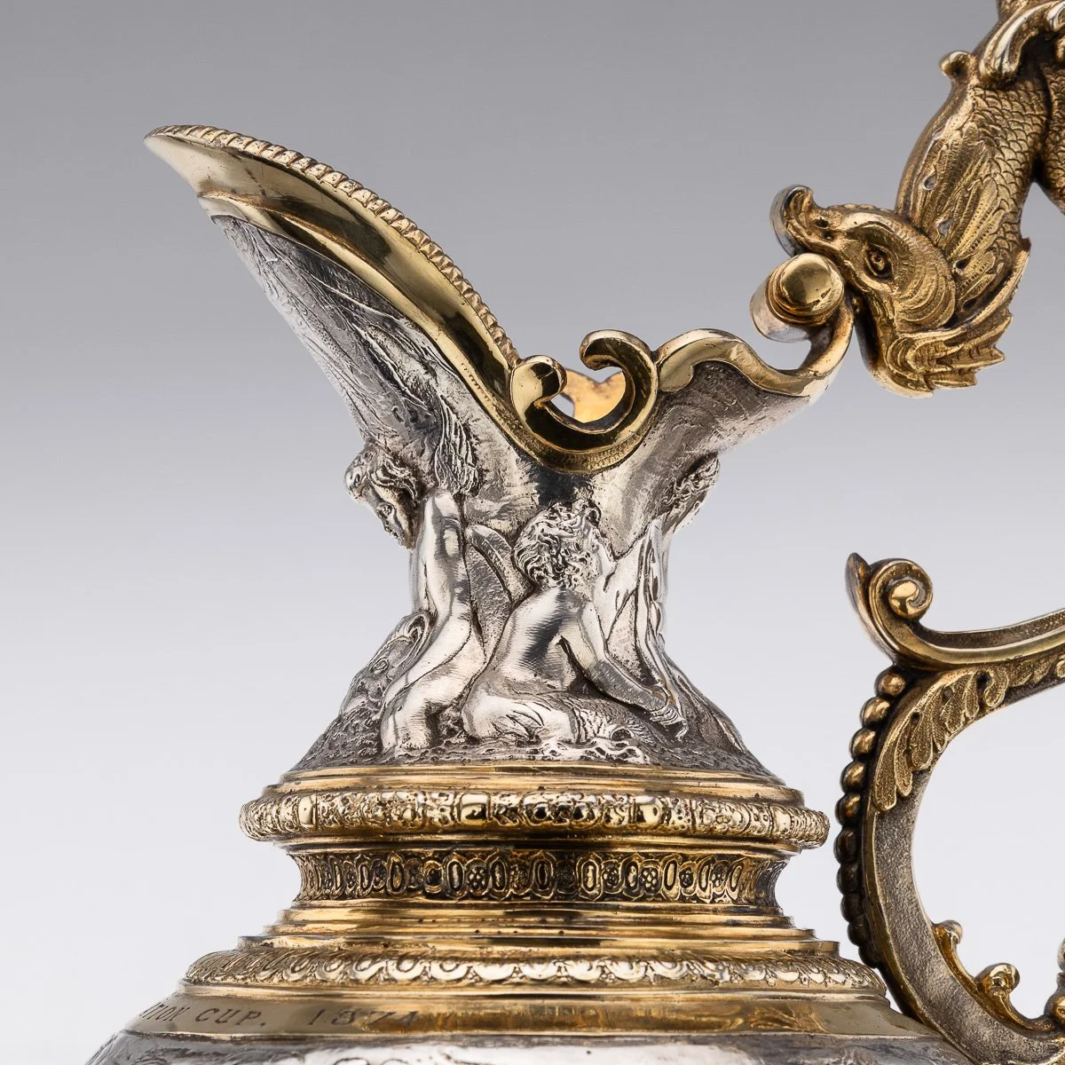 PUSHKINS.COM - C11072 - ANTIQUE 19thC VICTORIAN SILVER-GILT WINE EWER, ELKINGTON & CO c.1870 - 10.jpg