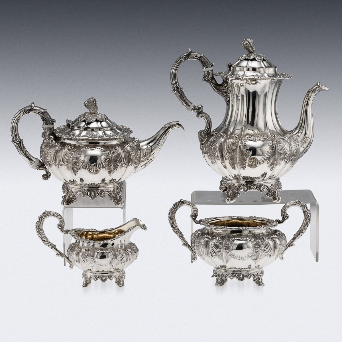PUSHKINS.COM - A00097 - ANTIQUE 19thC VICTORIAN SOLID SILVER FOUR PIECE TEA SET, LONDON c.1854 - 04.jpg