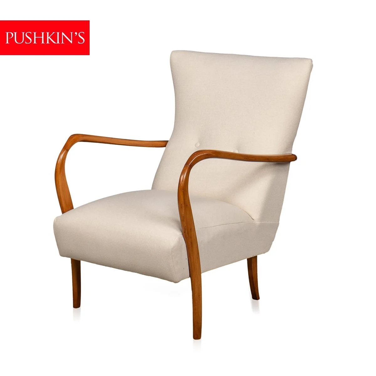 VINTAGE 20thC ITALIAN WHITE FABRIC ARMCHAIR IN THE MANNER OF PAOLO BUFFA c.1960