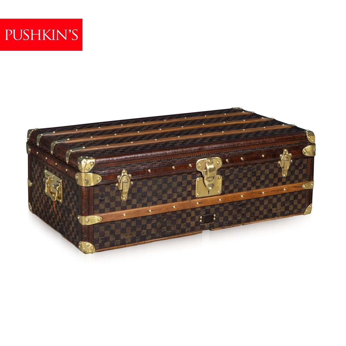 PUSHKINS.COM - B12256w - ANTIQUE 19thC LOUIS VUITTON STEAMER TRUNK IN DAMIER CANVAS, FRANCE c.1890 - 02.jpg