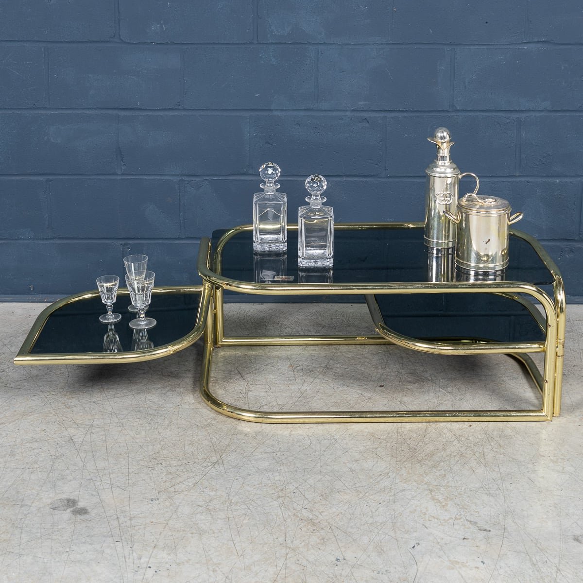 PUSHKINS.COM - 20thC ITALIAN BRASS FRAMED SMOKED GLASS COFFEE TABLE BY MOREX c.1980 - 8.jpg