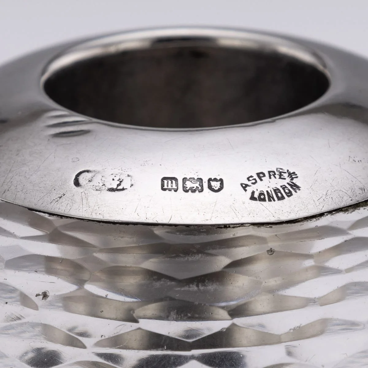 PUSHKINS.COM - J12066 - ANTIQUE 20thC SILVER MOUNTED GLASS MATCH STRIKER BY ASPREY, LONDON c.1907 - 9.jpg
