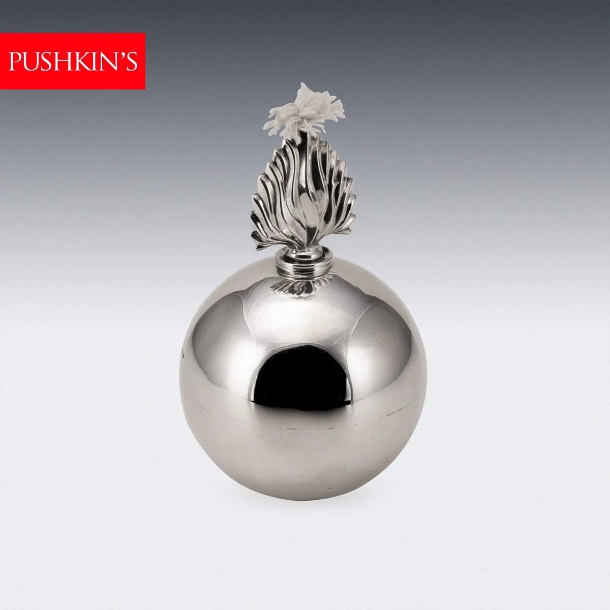 PUSHKINS.COM - Z12147 - ANTIQUE 19thC ENGLISH SOLID SILVER TABLE LIGHTER IN THE FORM OF A GRENADE c.1898 - 2.jpg
