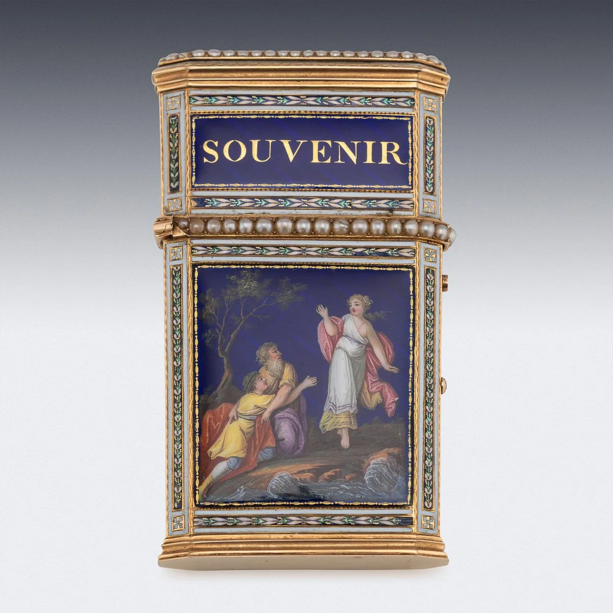 PUSHKINS.COM - A00143 - ANTIQUE 18thC SWISS GOLD, ENAMEL & SEED PEARL AIDE MEMOIRE "SOUVENIR" BOX c.1790 - 04.jpg