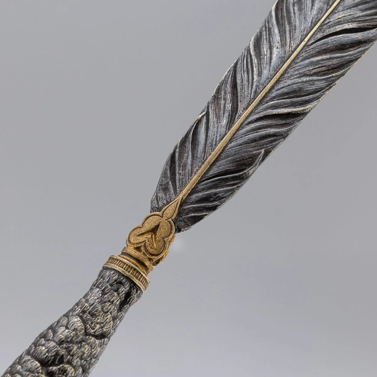 PUSHKINS.COM - J12115 - ANTIQUE 20thC SILVER PLATE & BRASS PEACOCK LETTER OPENER - 08.jpg