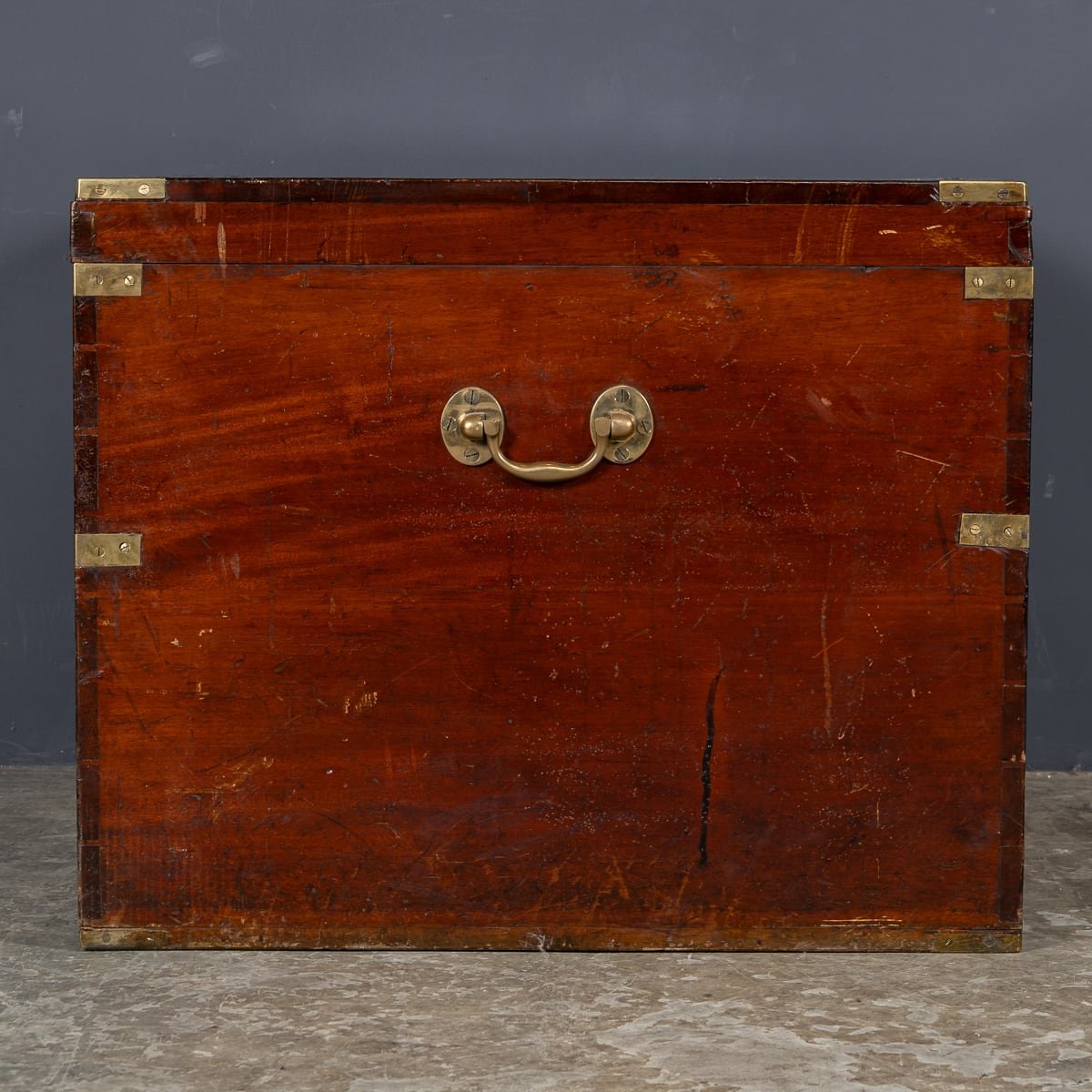 PUSHKIN'S - ANTIQUE 19thC VICTORIAN BRASS & MAHOGANY CAMPAIGN CHEST, LONDON c.1890 - 5.jpg