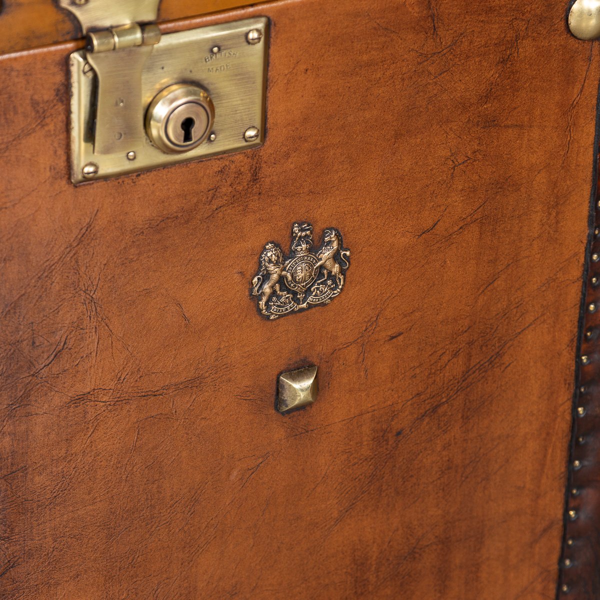 PUSHKINS.COM - B11408d - 20thC PAIR OF LEATHER CLAD ENGLISH ARMY : NAVY STYLE TRUNKS - 18.jpg