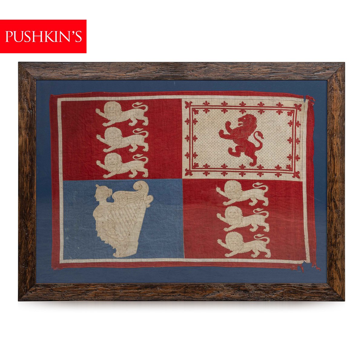 PUSHKINS.COM - D11376 - ANTIQUE 20thC VICTORIAN FRAMED ROYAL STANDARD FLAG c.1900 - 02.jpg