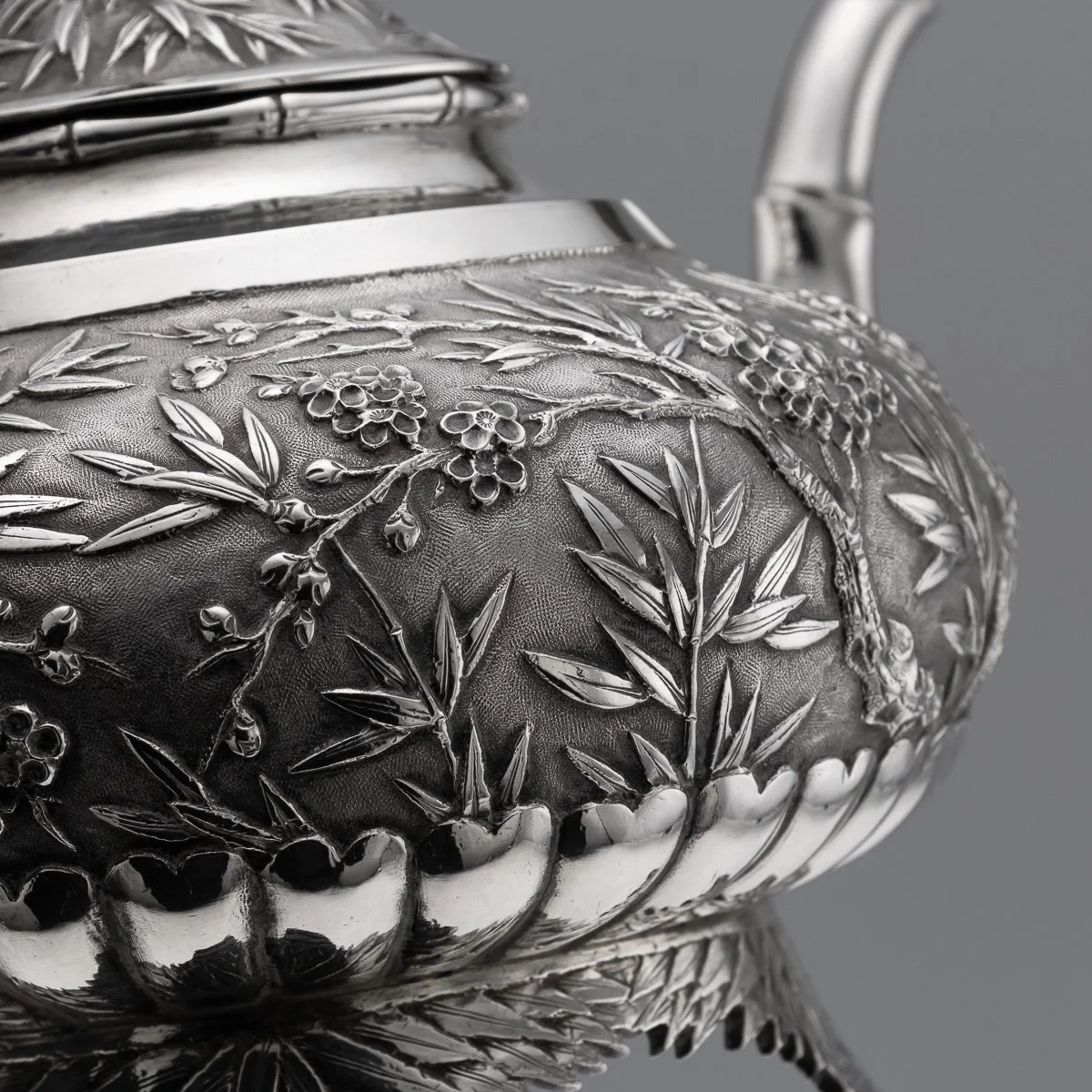PUSHKINS.COM - A00130 - ANTIQUE 19thC CHINESE EXPORT SOLID SILVER FOUR PIECE TEA SET, WANG HING c.1880 - 35.jpg
