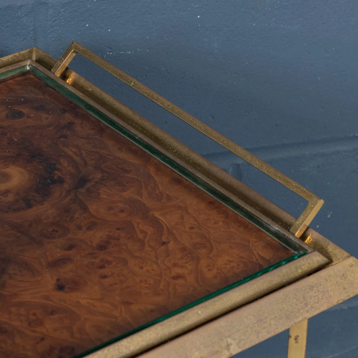 PUSHKINS.COM - B11472 - 20thC ITALIAN BRASS & BURR WALNUT DRINKS TROLLEY c.1970 - 12.jpg