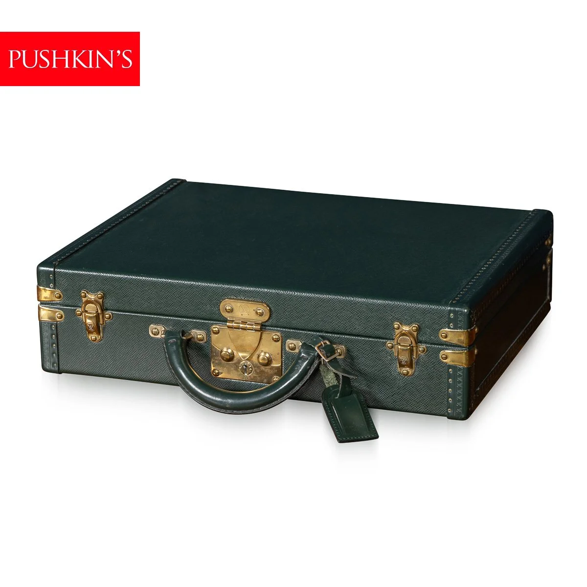 PUSHKINS.COM - B11505 - 20thC LOUIS VUITTON PRESIDENTIAL BRIEFCASE IN GREEN "TAIGA" LEATHER, FRANCE - 02.jpg