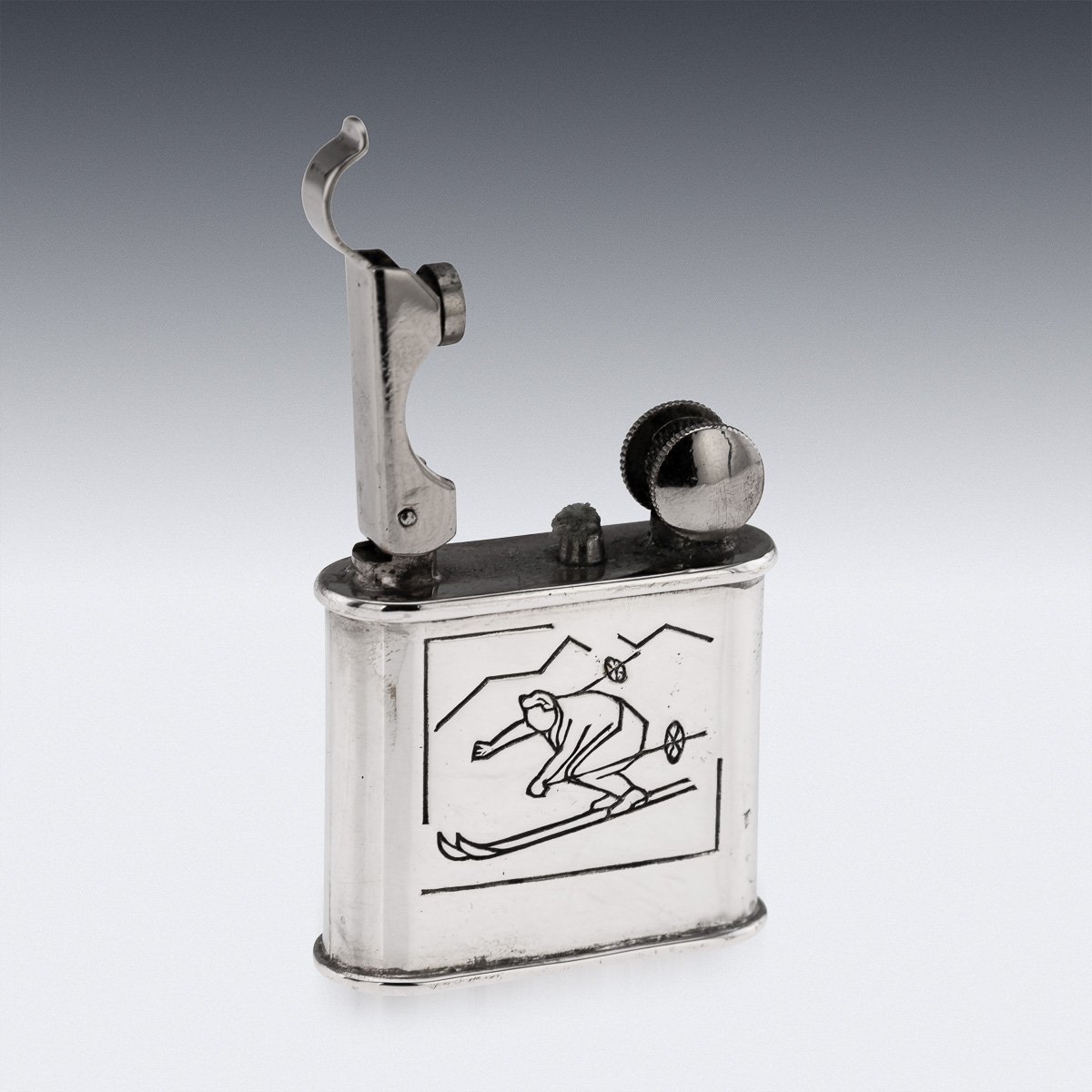 PUSHKINS.COM - J9836 - 20thC FRENCH CHROME PLATED NOVELTY 'SKIIER' LIGHTER BY ARTHUS BERTRAND c.1950 - 07.jpg