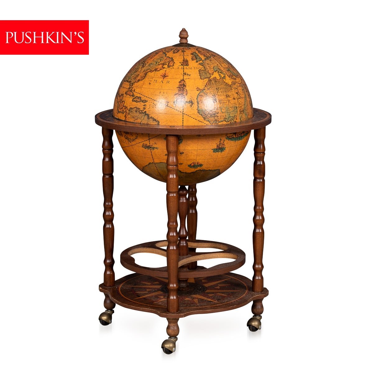 PUSHKIN'S - 20thC FRENCH GLOBE DRINKS TROLLEY c.1970 - 1.jpg