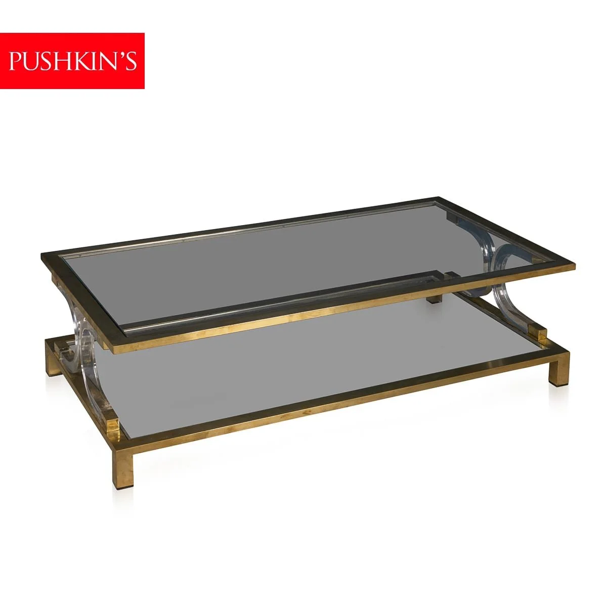 PUSHKINS.COM - B12045 - 20thC ITALIAN HOLLYWOOD REGENCY GLASS, BRASS & PERSPEX COFFEE TABLE c.1980 - 02.jpg