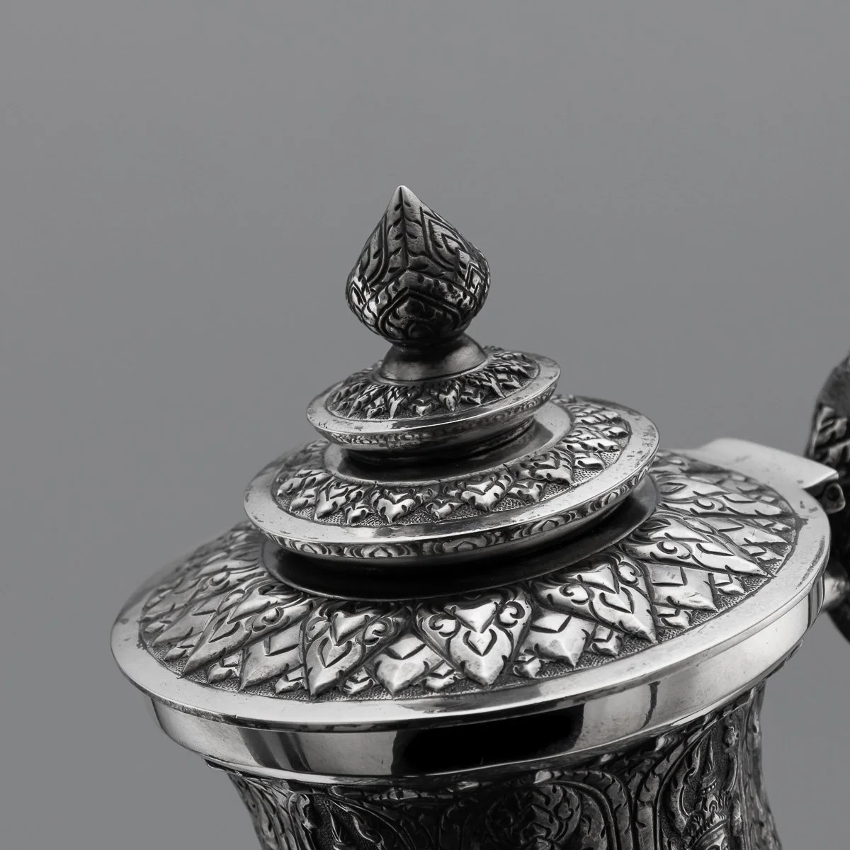 PUSHKINS.COM - A00116 - ANTIQUE 20thC THAI SOLID SILVER FOUR PIECE TEA SET ON TRAY c.1950 - 17.jpg