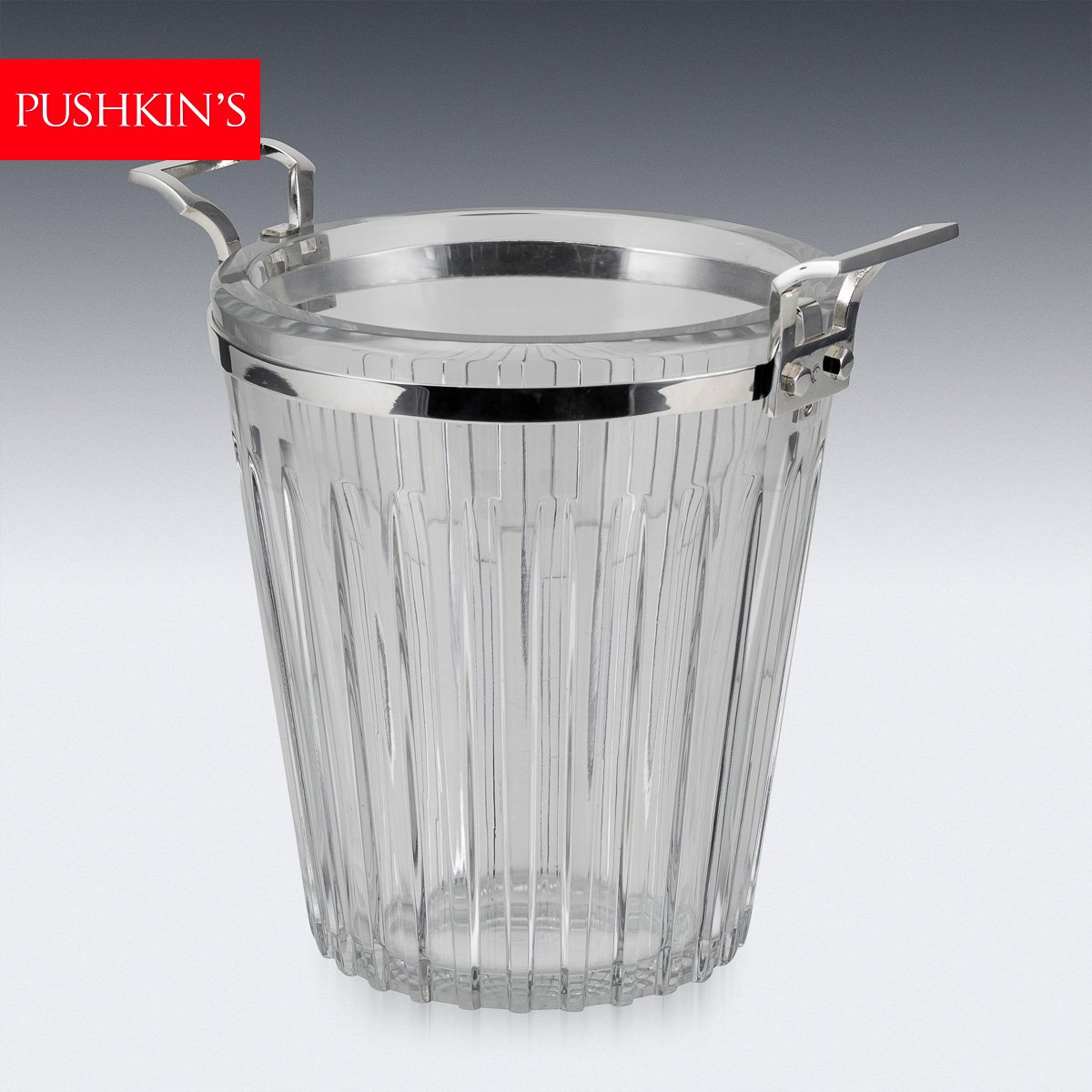 PUSHKINS.COM - D11363 - STUNNING 20thC FRENCH SILVER PLATED & BACCARAT GLASS WINE COOLER c.1960 - 02.jpg