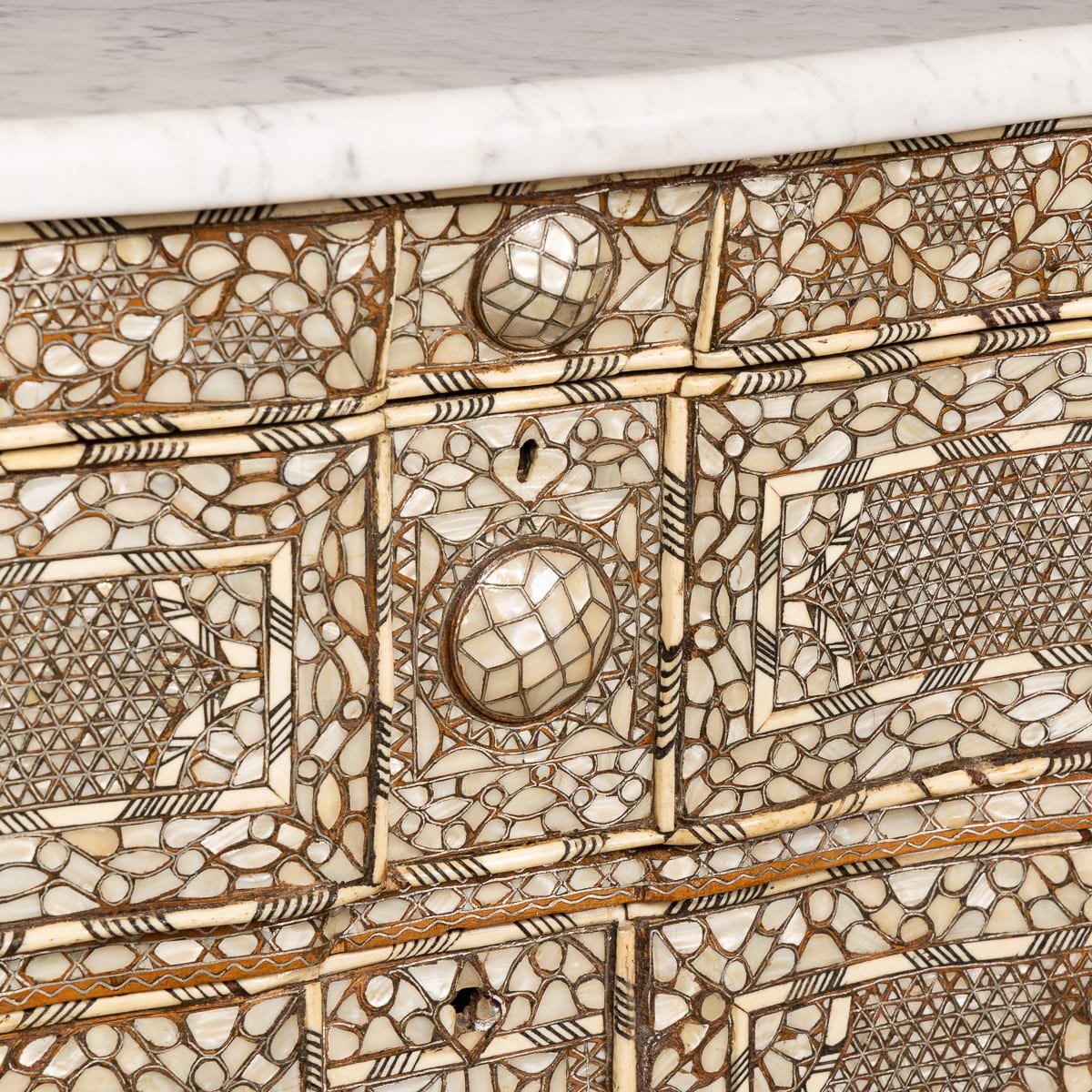 PUSHKINS.COM - D11764 - ANTIQUE 20thC SYRIAN MOTHER OF PEARL & CAMEL BONE INLAID CHEST OF DRAWERS c.1900 - 20.jpg