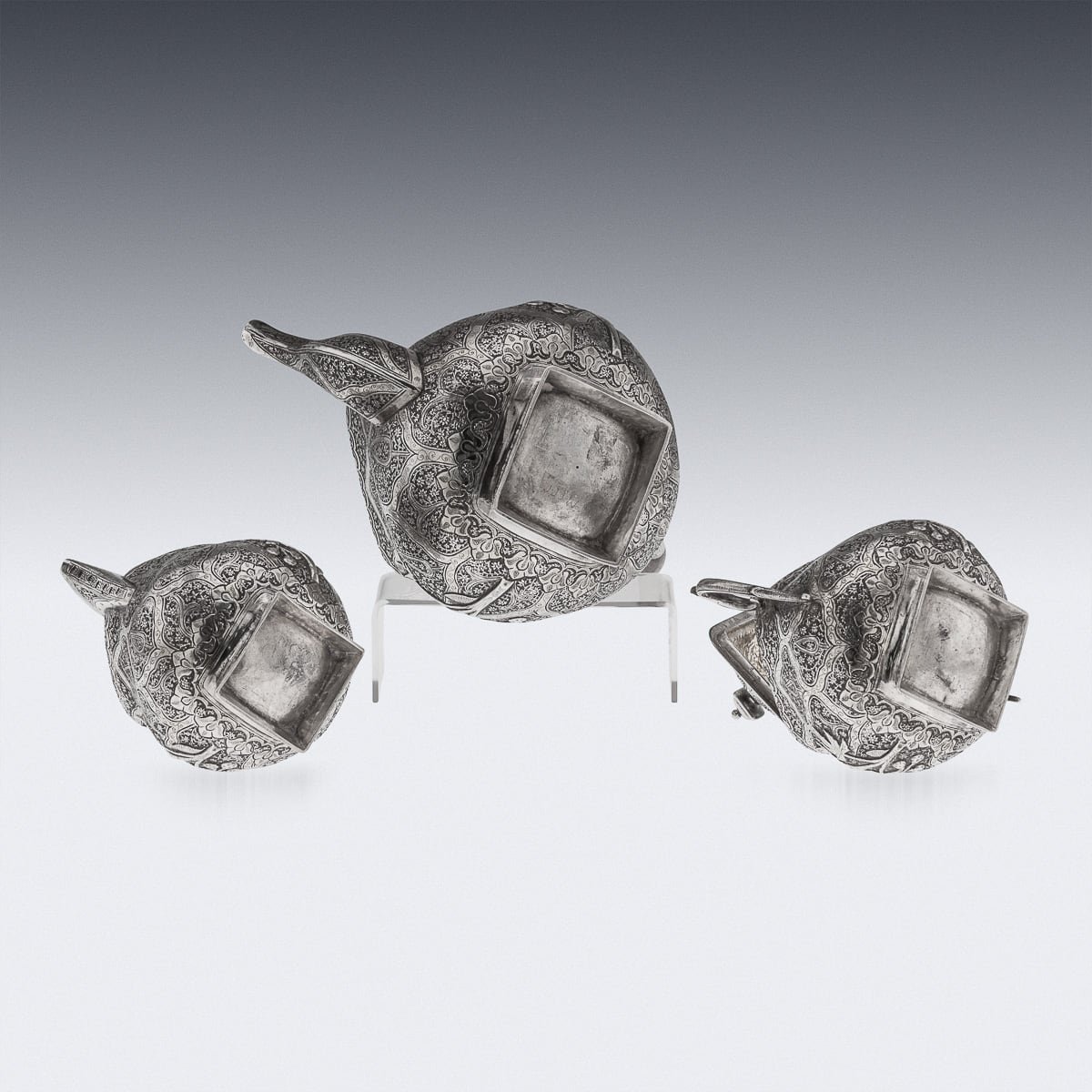 PUSHKINS.COM - ANTIQUE 20thC INDIAN SOLID SILVER THREE PIECE TEA SERVICE ON TRAY, KASHMIR c1900 - 9.jpg