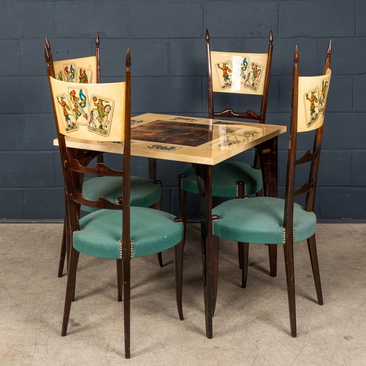 PUSHKINS.COM - B11865 - 20thC ITALIAN DINING SET : GAMES TABLE WITH PLAYING CARDS MOTIF BY ALDO TURA - 05.jpg