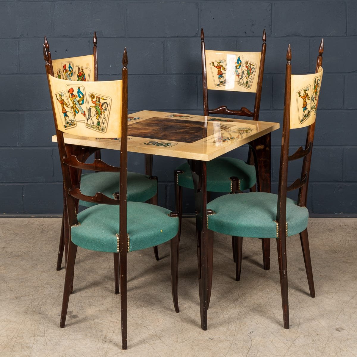 20thC ITALIAN DINING SET / GAMES TABLE WITH PLAYING CARDS MOTIF BY ALDO ...