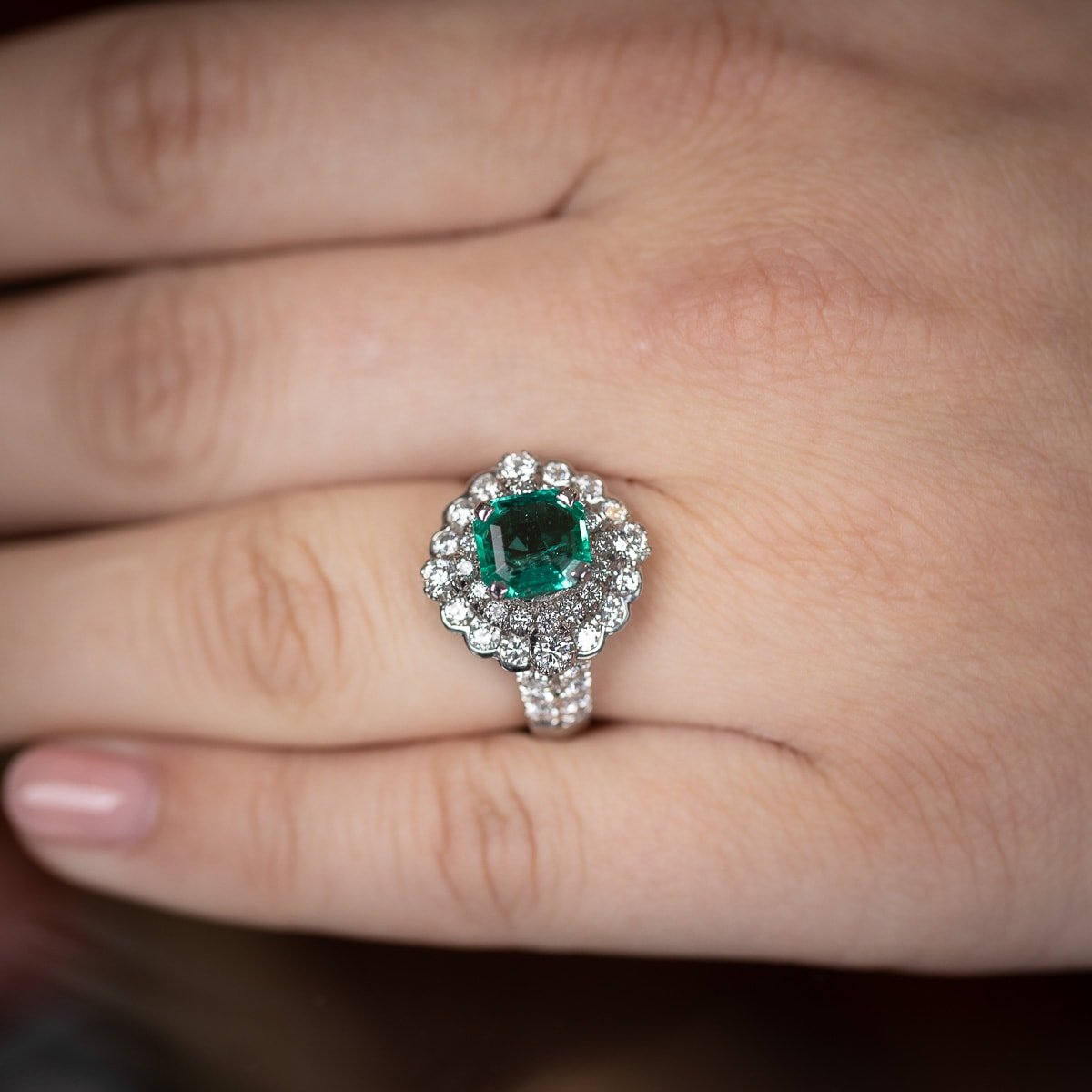 PUSHKINS.COM - NATURAL EMERALD 1.50 CARAT & DIAMOND 1.47 CARAT 18k WHITE GOLD RING - 1191.jpg