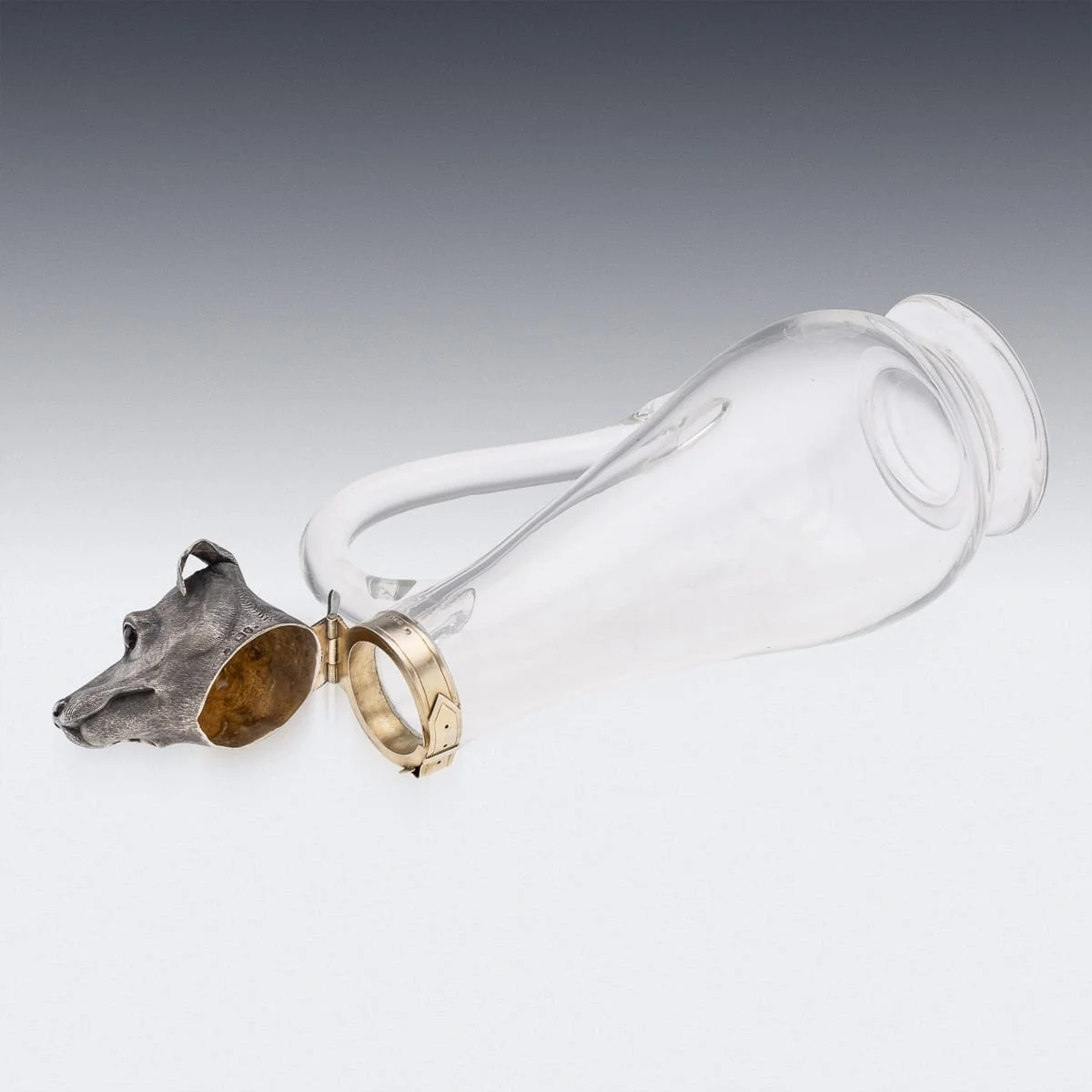 PUSHKINS.COM - J11562 - ANTIQUE 19thC VICTORIAN SOLID SILVER & CLEAR GLASS NOVELTY DOG CLARET JUG c.1884 - 08.jpg