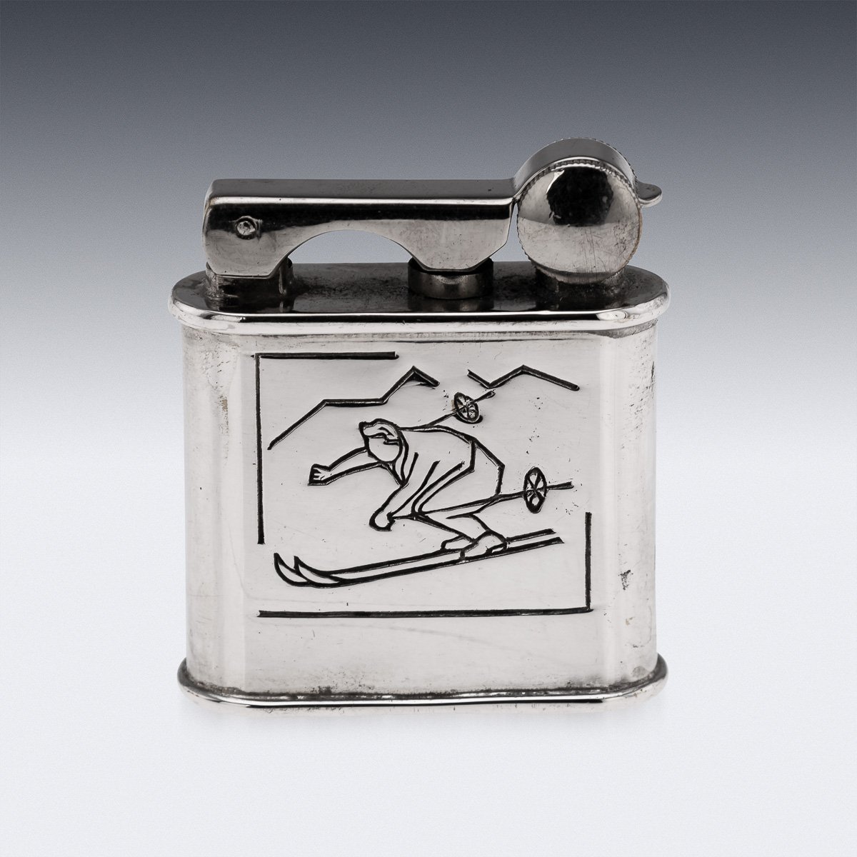 PUSHKINS.COM - J9836 - 20thC FRENCH CHROME PLATED NOVELTY 'SKIIER' LIGHTER BY ARTHUS BERTRAND c.1950 - 04.jpg