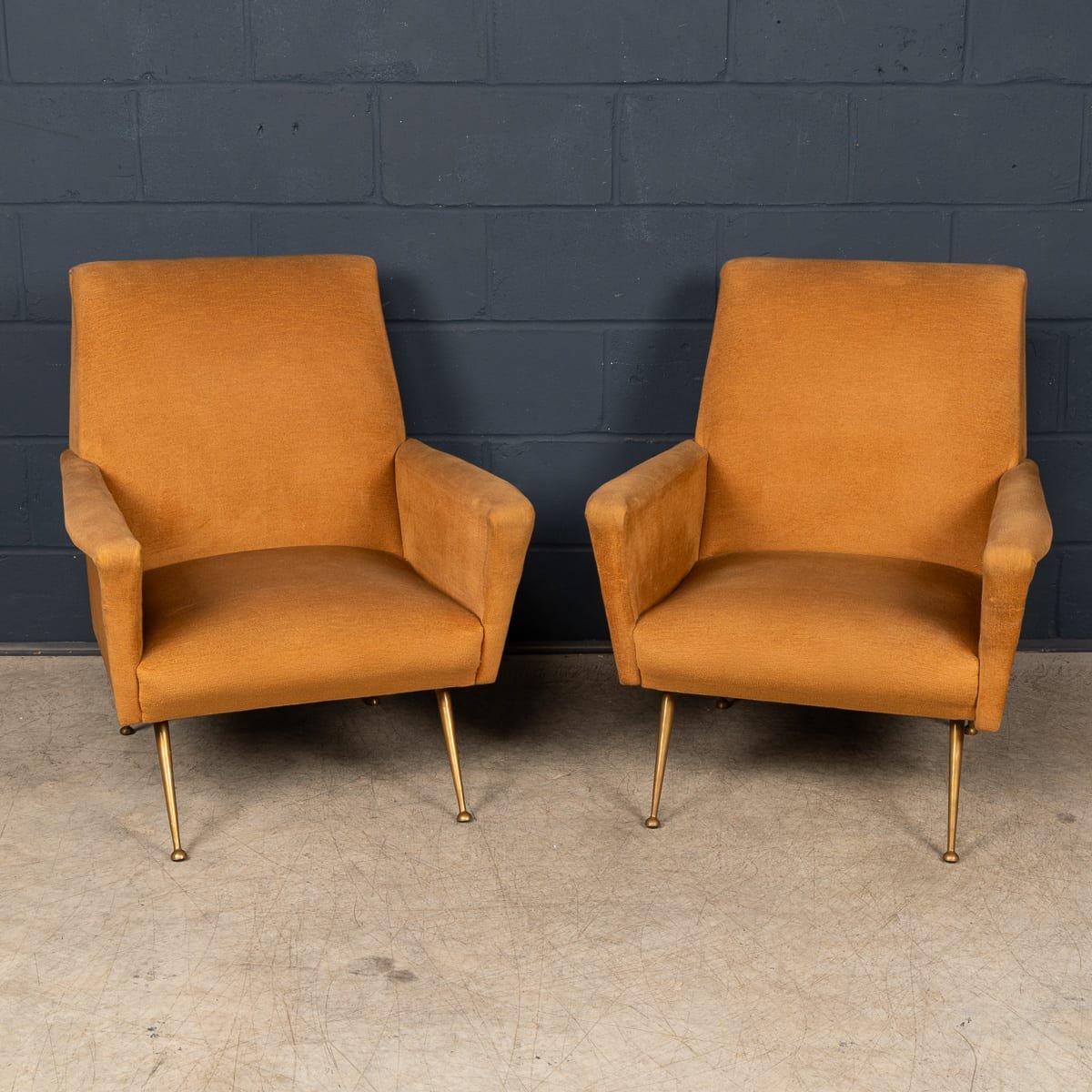 PUSHKINS.COM - B11844 - VINTAGE 20thC ITALIAN PAIR OF ARMCHAIRS IN OCHRE VELVET c.1960 - 02.jpg