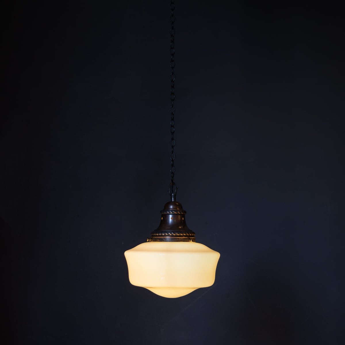 PUSHKIN'S - VINTAGE 20thC ITALIAN WHITE OPAQUE GLASS & COPPER PENDANT LIGHT c.1930 - 3.jpg