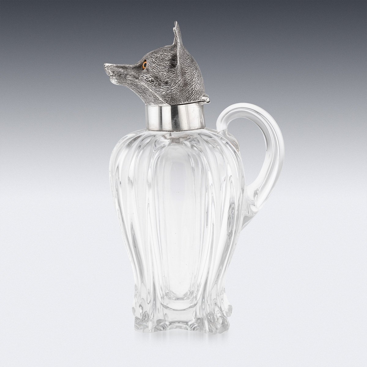 PUSHKINS.COM - J11256 - ANTIQUE 19thC VICTORIAN SOLID SILVER & GLASS FOX CLARET JUG, LONDON c.1899 - 04.jpg
